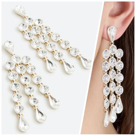 🎀J. CREW Crystal Waterfall Cascade Drop Earrings - Picture 1 of 3